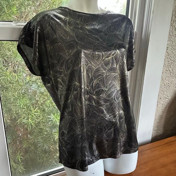 1980s Cherry Hill Metallic Silver Gold Vintage Abstract Blouse Size M - Picture 4 of 16